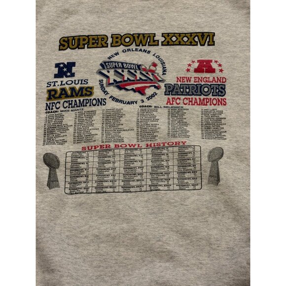 Vtg Super Bowl XXXVI Matchup Sweatshirt New England Patriots v St. Louis Rams XL - Picture 6 of 7